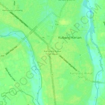 Topografische Karte Kampung Kubur Tok Kenali, Höhe, Relief