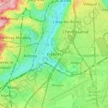 Topografische Karte Fresnes, Höhe, Relief