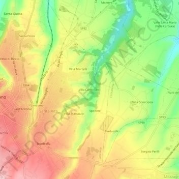 Topografische Karte Villa Carminiello, Höhe, Relief