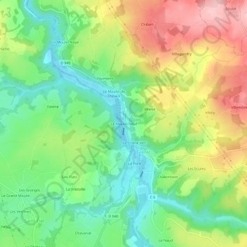 Topografische Karte Le Moulin Neuf, Höhe, Relief