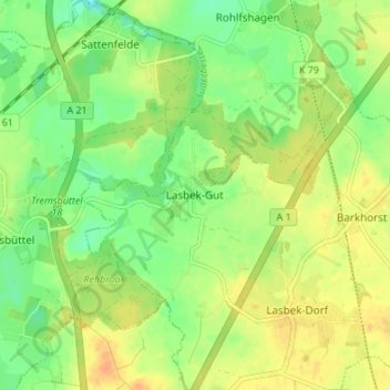 Topografische Karte Lasbek-Gut, Höhe, Relief