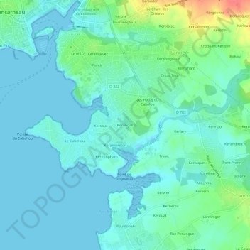 Topografische Karte Kerangall, Höhe, Relief