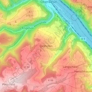 Topografische Karte Dellhofen, Höhe, Relief
