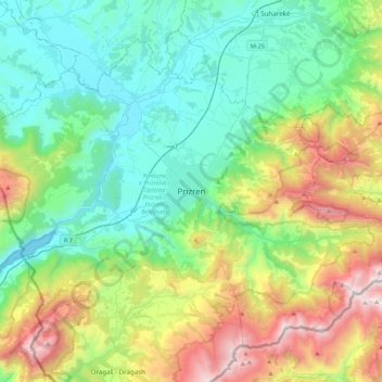 Topografische Karte Prizren, Höhe, Relief