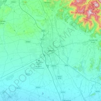 Topografische Karte Udine - Udin, Höhe, Relief