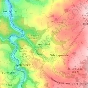 Topografische Karte Warmbad, Höhe, Relief