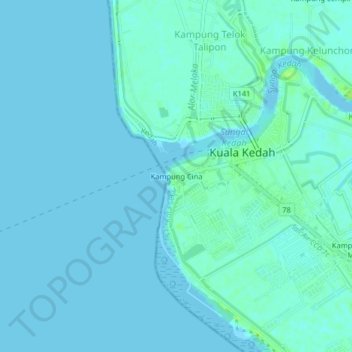 Topografische Karte Kampung Cina, Höhe, Relief