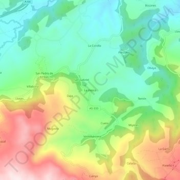 Topografische Karte La Viesca, Höhe, Relief