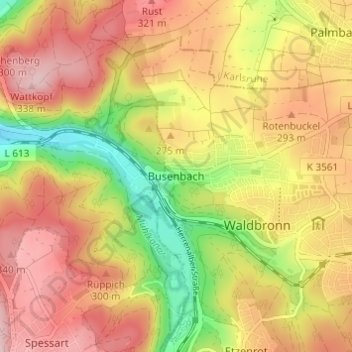 Topografische Karte Busenbach, Höhe, Relief