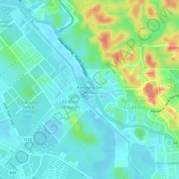 Topografische Karte Kampung Seri Sentosa, Höhe, Relief