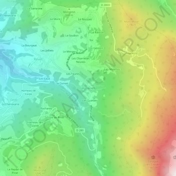 Topografische Karte Les Cornets, Höhe, Relief