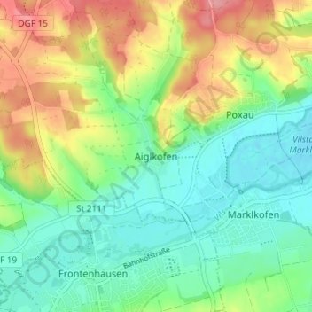 Topografische Karte Aiglkofen, Höhe, Relief