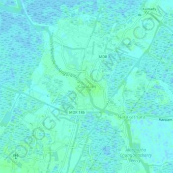 Topografische Karte Kavalam, Höhe, Relief