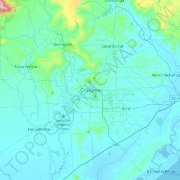 Topografische Karte Criciúma, Höhe, Relief