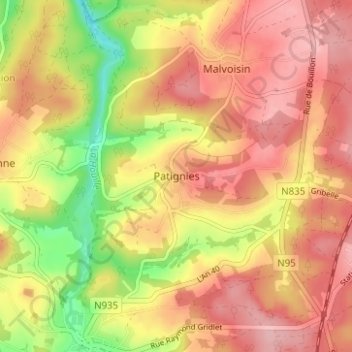 Topografische Karte Patignies, Höhe, Relief