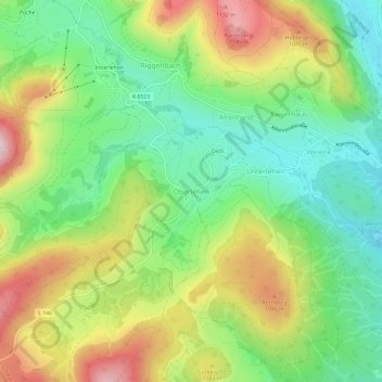 Topografische Karte Oberlehen, Höhe, Relief