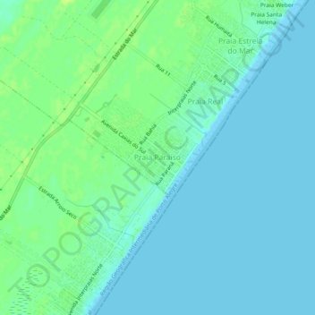 Topografische Karte Praia Paraíso, Höhe, Relief