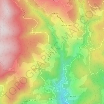 Topografische Karte Cherblanc, Höhe, Relief
