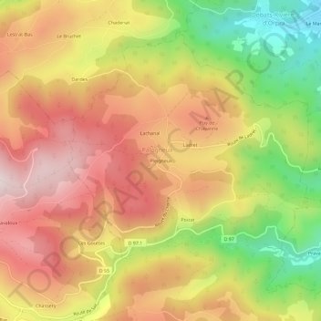 Topografische Karte Pleigneux, Höhe, Relief