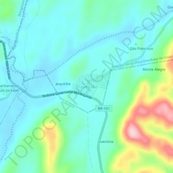 Topografische Karte Travessão, Höhe, Relief