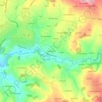 Topografische Karte Vieux Coise, Höhe, Relief