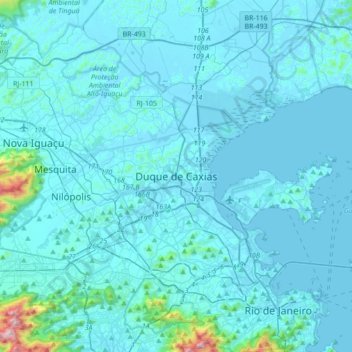 Topografische Karte Duque de Caxias, Höhe, Relief