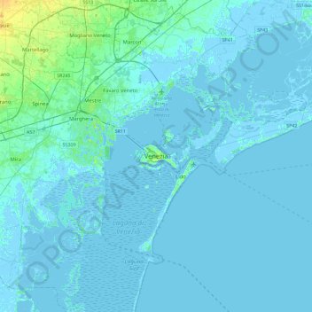 Topografische Karte Venezia, Höhe, Relief