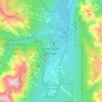 Topografische Karte Kananaskis Village, Höhe, Relief