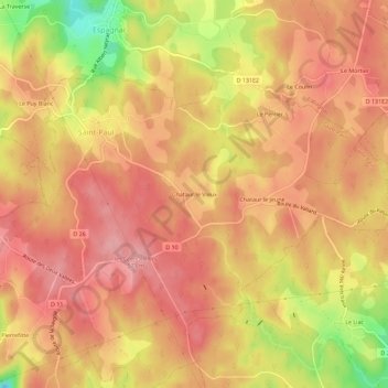 Topografische Karte Chataur le Vieux, Höhe, Relief