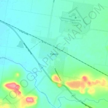 Topografische Karte Oakey, Höhe, Relief