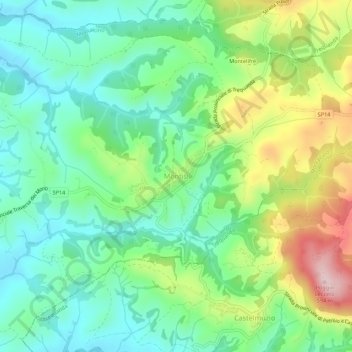 Topografische Karte Montisi, Höhe, Relief