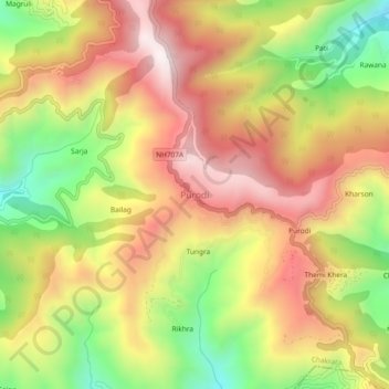Topografische Karte Purodi, Höhe, Relief