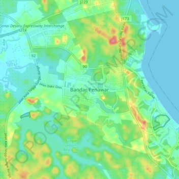 Topografische Karte Bandar Penawar, Höhe, Relief