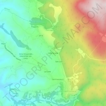 Topografische Karte Colle Tarocco, Höhe, Relief