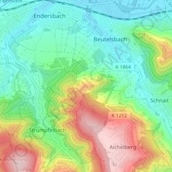 Topografische Karte Landgut Burg, Höhe, Relief