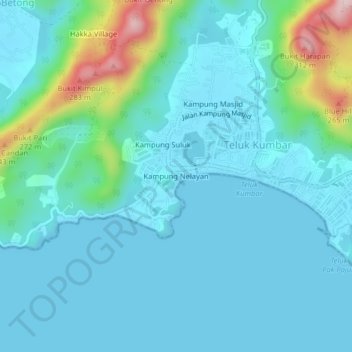 Topografische Karte Nelayan Village, Höhe, Relief
