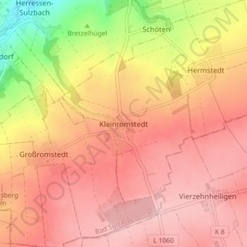 Topografische Karte Kleinromstedt, Höhe, Relief