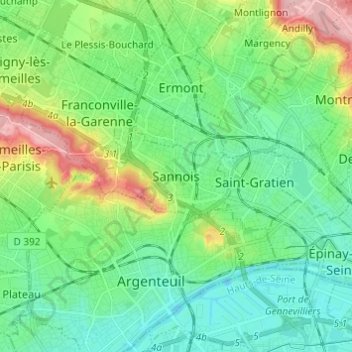 Topografische Karte Sannois, Höhe, Relief