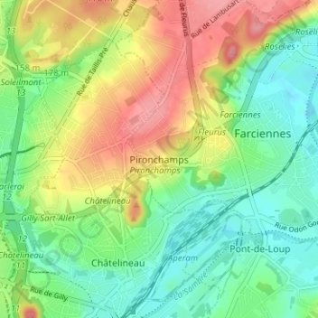 Topografische Karte Pironchamps, Höhe, Relief