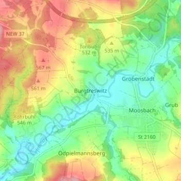 Topografische Karte Burgtreswitz, Höhe, Relief