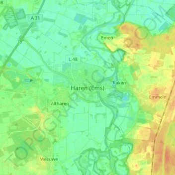 Topografische Karte Haren (Ems), Höhe, Relief