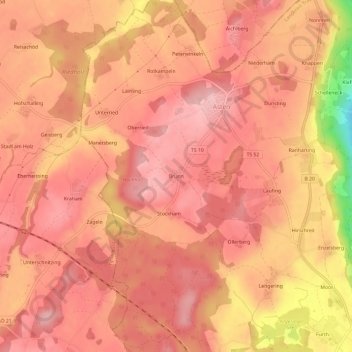 Topografische Karte Brunn, Höhe, Relief