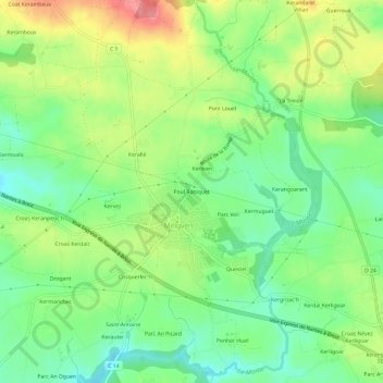 Topografische Karte Poul Raniquet, Höhe, Relief