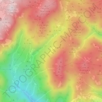 Topografische Karte Fonte della Rocca, Höhe, Relief