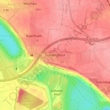 Topografische Karte Güldengossa, Höhe, Relief