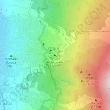 Topografische Karte Vulkan Tajogaite;Ausbruch des Vulkans Tajogaite / Cumbre Vieja / La Palma, Höhe, Relief
