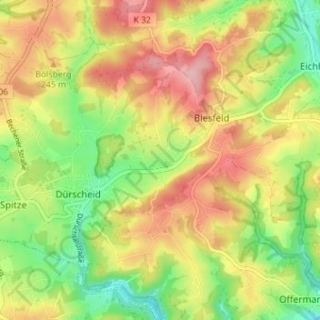 Topografische Karte Miebach, Höhe, Relief