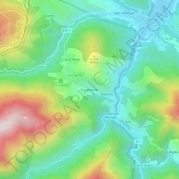 Topografische Karte Coumecaude, Höhe, Relief