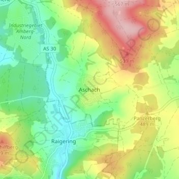 Topografische Karte Aschach, Höhe, Relief