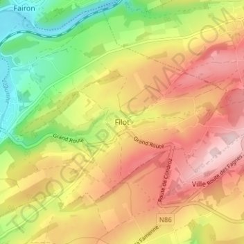 Topografische Karte Filot, Höhe, Relief